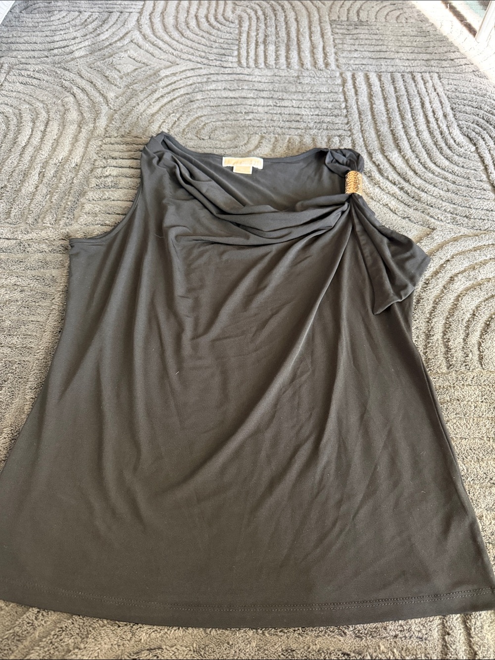 MICHAEL Michael Kors Black Sleeveless Draped Cowl Neck Tank with Gold Accent